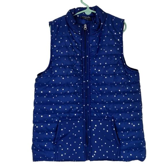 Zelos Girls Sz L (12-14) Puffer Vest Navy with Metallic Silver Star Print NWT - Picture 1 of 16